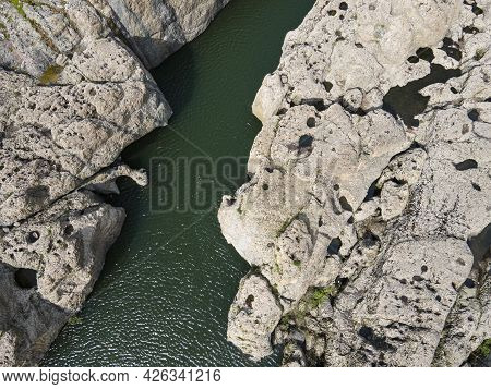 Aerial View Of Sheytan Dere (shaitan River) Canyon Under The Dam Of Studen Kladenets Reservoir, Bulg