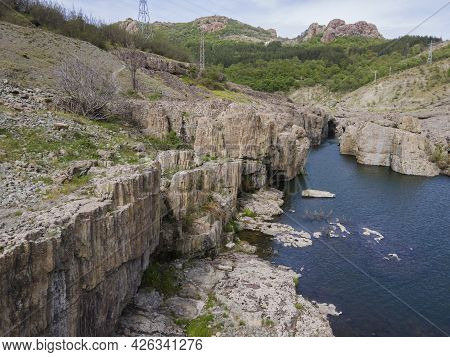 Aerial View Of Sheytan Dere (shaitan River) Canyon Under The Dam Of Studen Kladenets Reservoir, Bulg