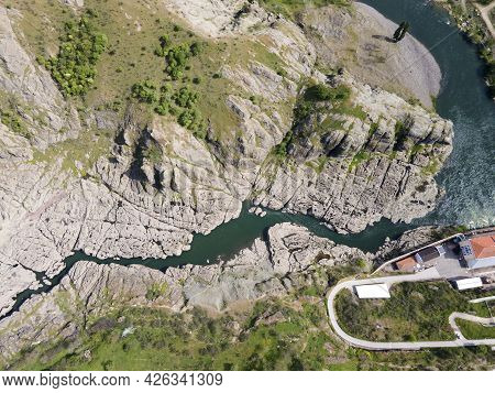 Aerial View Of Sheytan Dere (shaitan River) Canyon Under The Dam Of Studen Kladenets Reservoir, Bulg