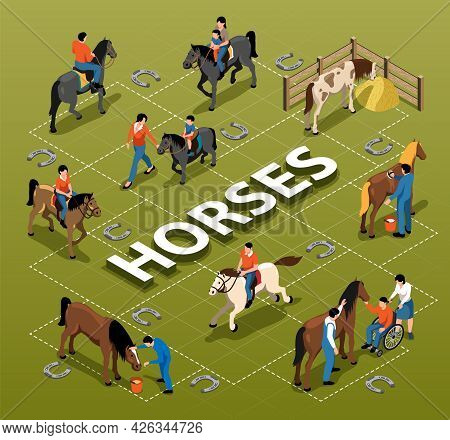 Horses Isometric Flowchart Demonstrated People With Disability Adults And Children Getting Equine As