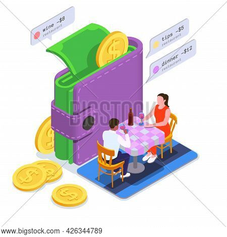 Financial Education Literacy Colored Isometric Composition Abstract Wallet From Which Money Is Withd