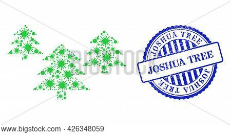 Virulent Mosaic Fir Tree Forest Icon, And Grunge Joshua Tree Seal Stamp. Fir Tree Forest Mosaic For 