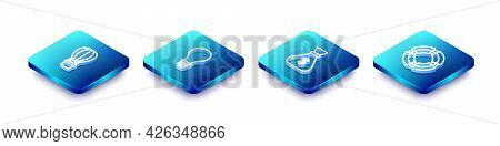 Set Isometric Line Hot Air Balloon, Light Bulb With Concept Of Idea, Money Bag And Business Lifebuoy