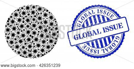 Bacilla Mosaic Circle Icon, And Grunge Global Issue Seal Stamp. Circle Collage For Medical Templates