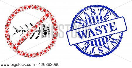 Covid-2019 Collage Stop Toxic Waste Icon, And Grunge Waste Stamp. Stop Toxic Waste Collage For Epide