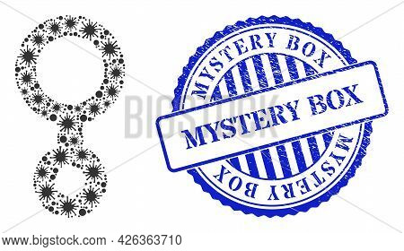 Virulent Mosaic Third Gender Symbol Icon, And Grunge Mystery Box Seal Stamp. Third Gender Symbol Mos
