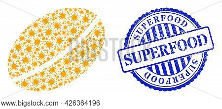 Infection Mosaic Wheet Seed Icon, And Grunge Superfood Seal Stamp. Wheet Seed Collage For Isolation 
