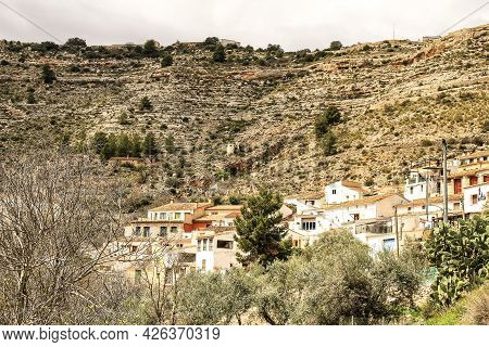 Views Of The Town Of Tolosa Between Mountains. Community Of Castilla La Mancha, Albacete, Spain.
