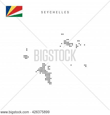 Square Dots Pattern Map Of Seychelles. Republic Of Seychelles Dotted Pixel Map With National Flag Is