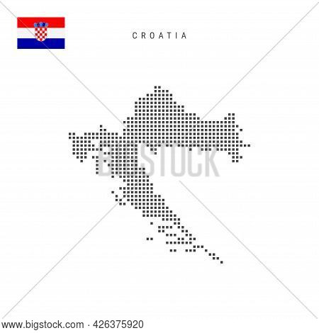 Square Dots Pattern Map Of Croatia. Croatian Dotted Pixel Map With National Flag Isolated On White B