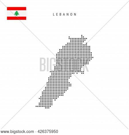 Square Dots Pattern Map Of Lebanon. Lebanese Dotted Pixel Map With National Flag Isolated On White B