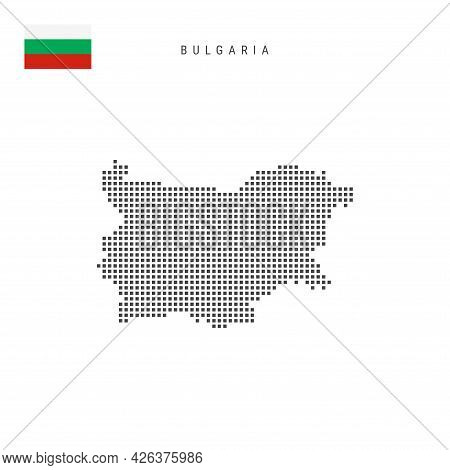 Square Dots Pattern Map Of Bulgaria. Bulgarian Dotted Pixel Map With National Flag Isolated On White