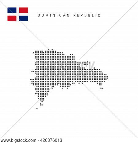 Square Dots Pattern Map Of Dominican Republic. Dominican Republic Dotted Pixel Map With National Fla