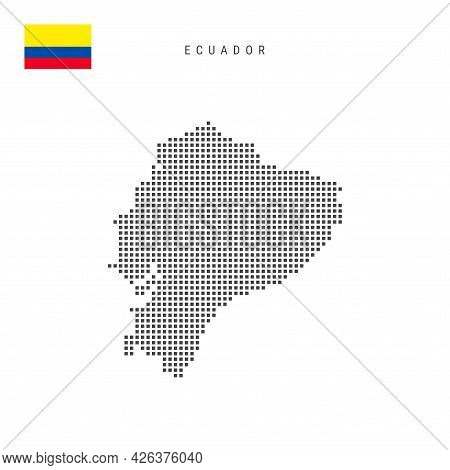 Square Dots Pattern Map Of Ecuador. Ecuadorian Dotted Pixel Map With National Flag Isolated On White