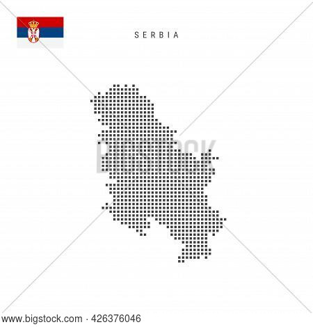 Square Dots Pattern Map Of Serbia. Serbian Dotted Pixel Map With National Flag Isolated On White Bac