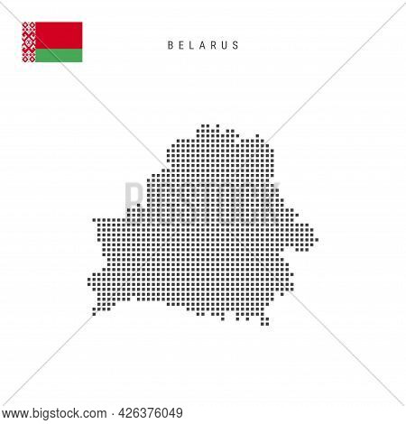 Square Dots Pattern Map Of Belarus. Belorussian Dotted Pixel Map With National Flag Isolated On Whit