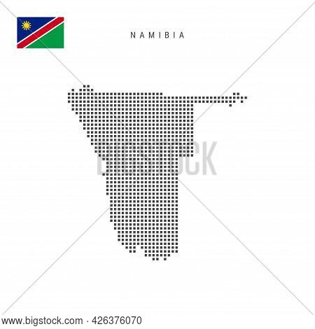 Square Dots Pattern Map Of Namibia. Namibian Dotted Pixel Map With National Flag Isolated On White B
