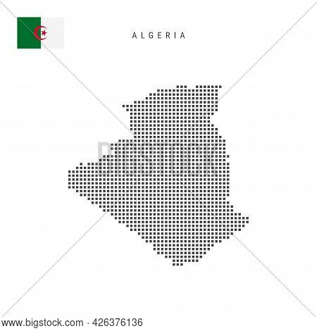 Square Dots Pattern Map Of Algeria. Algerian Dotted Pixel Map With National Flag Isolated On White B