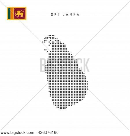 Square Dots Pattern Map Of Sri Lanka. Sri Lankan Dotted Pixel Map With National Flag Isolated On Whi