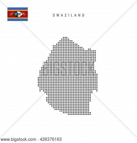 Square Dots Pattern Map Of Swaziland. Eswatini Dotted Pixel Map With National Flag Isolated On White