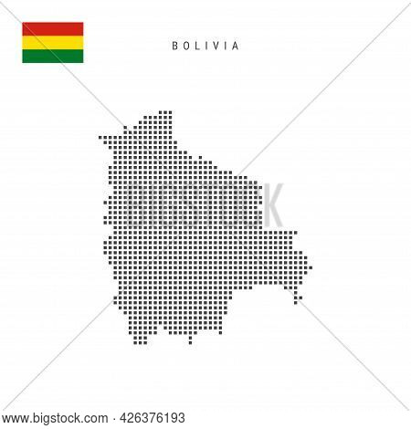 Square Dots Pattern Map Of Bolivia. Bolivian Dotted Pixel Map With National Flag Isolated On White B