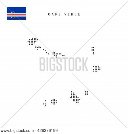 Square Dots Pattern Map Of Cape Verde. Cabo Verde Dotted Pixel Map With National Flag Isolated On Wh
