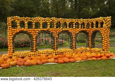 Ludwigsburg, Germany , 16 September 2017. Figures Made From A Pumpkin In The Park Of The Town Of Lud