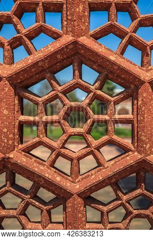 Ornate Latticework At The Sikandra In Agra, India.