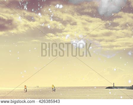 Panoramic Seascape View Over The Beautiful Bay , Its Gorgeous Nature.  Abstract.