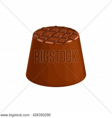 Candy, Chocolate Dessert, Sweet Food, Vector Isolated Icon. Milk Chocolate Snack Treat, Round Truffl