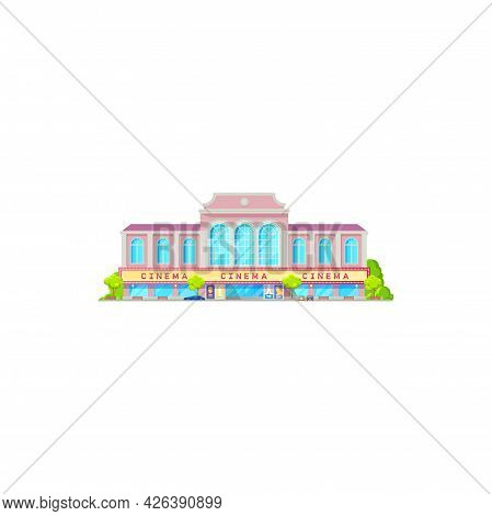 Movie Theater Or Cinema Theatre Flat Building, Vector Marquee With Now Showing Sign. City Cinema Or 