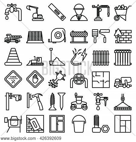Construction Icon Set. Editable Bold Outline Design. Vector Illustration.