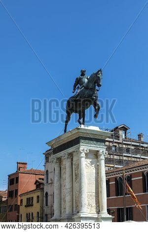 Equestrian Statue From The 15th Century Of Bartolomeo Colleoni Is A Renaissance Sculpture In Campo S