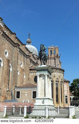 Equestrian Statue From The 15th Century Of Bartolomeo Colleoni Is A Renaissance Sculpture In Campo S