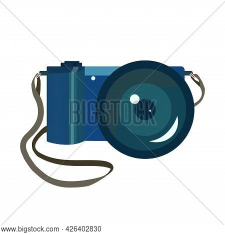 A Modern Digital Camera Isolated On A White Background. The Photo Camera Is A Vector Image In The Fl