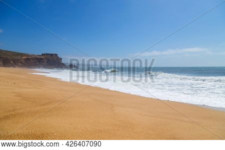 Beautiful empty beach near Sao Martinho do Porto, Portugal