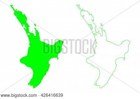 North Island (new Zealand) Map Vector Illustration, Scribble Sketch Te Ika-a-maui Map