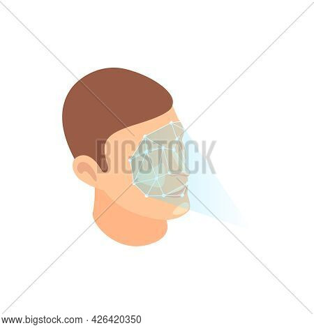 Privacy Biometric Authentication Recognition Icon With Male Face Being Scanned Isometric Vector Illu