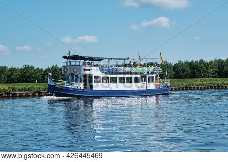 Amersfoort, Hoogland, The Netherlands June 13, 2021, Bicycle Boat, Ferry Eemland On The River Eem Wi