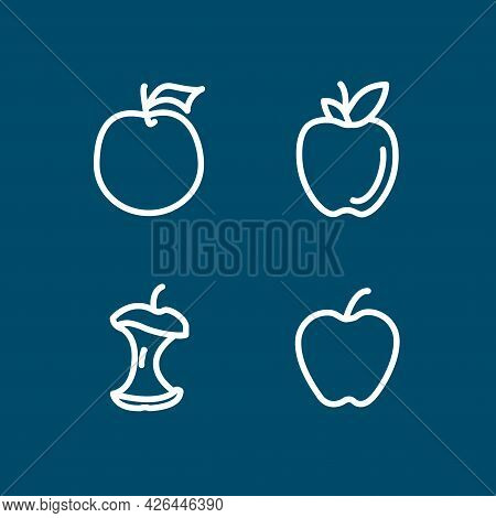 Apple Line Icon Set With Long Shadow. Red Apple, Apple Core. Apple Line Icon Set With Long Shadow. R