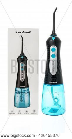 Winneconne, Wi -11 July 2021:  A Package Of Zerhunt Portable Water Flosser On An Isolated Background