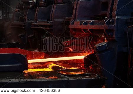 The Process Of Rolling Hot Rolled Steel In A Rolling Mill.