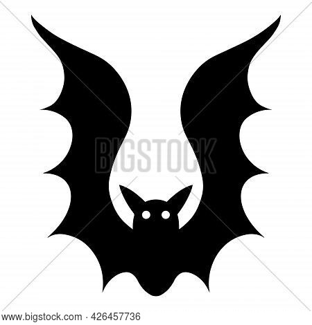 Bat Vector Icon. Isolated Illustration On A White Background. Night Vampire. Black Silhouette Of A B