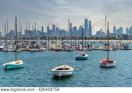 Melbourne, Victoria / Australia - 11/01/2019 St Kilda Beach Is A Beach Located In St Kilda, Port Phi