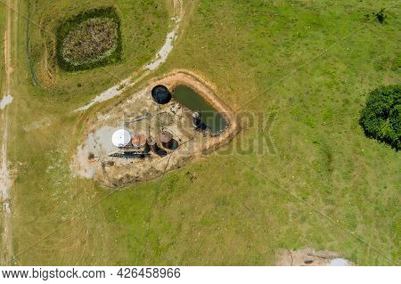 Aerial View An Oil Well Pump Jack Pumping Crude Oil One Of Oklahoma A Sunny Day