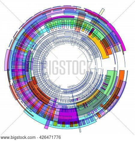 Circle With Colored Geometric Shapes On White Background