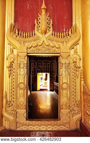 Decoration Interior Design Of Ancient Ruins Building Of Mandalay Royal Burmese Majesty Palace On Man