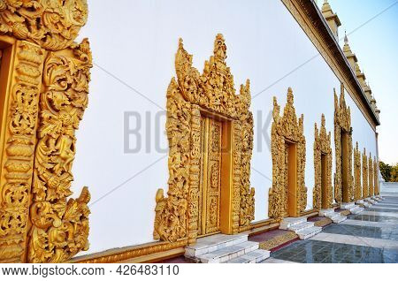 Art Door Window Of Maha Atulawaiyan Stupa Chedi Of Atumashi Pagoda Paya Temple Or Kyaungdawgyi Inscr