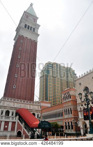 View Landscape Cityscape And Antique Vintage Reto Building And Macanese People Foreign Travelers Wal