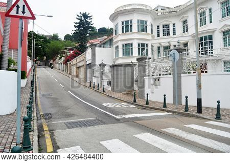 View Landscape Cityscape And Antique Vintage Reto Building And Macanese People Foreign Travelers Wal